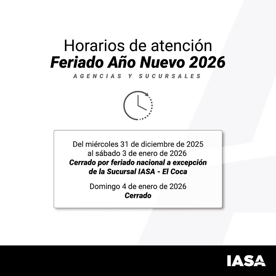 IASA: Horarios Feriado Año Nuevo 2026 y Sucursales Abiertas