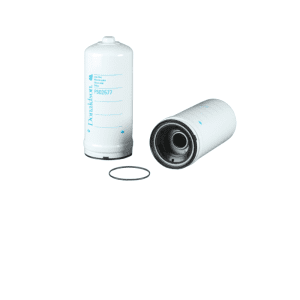 Filtro hidráulico Donaldson P502577 dos cartuchos blancos tipo spin-on con empaque de caucho negro