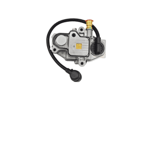 Válvula solenoide Volvo 22327069 cuerpo metálico plateado con conector eléctrico negro y fitting dorado.