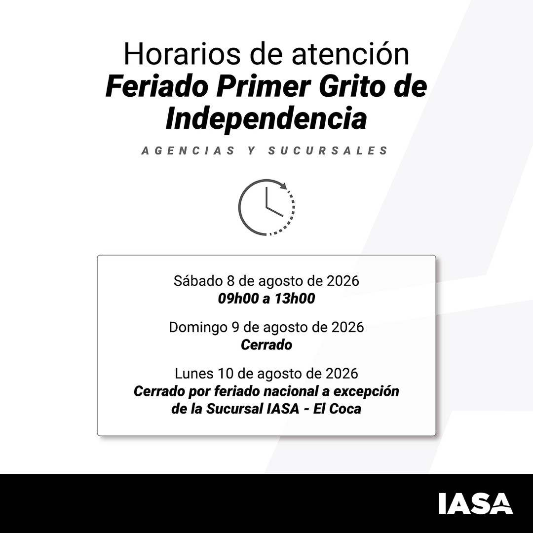 Aviso IASA: Cierre Feriado 10 de Agosto 2026 - Horarios