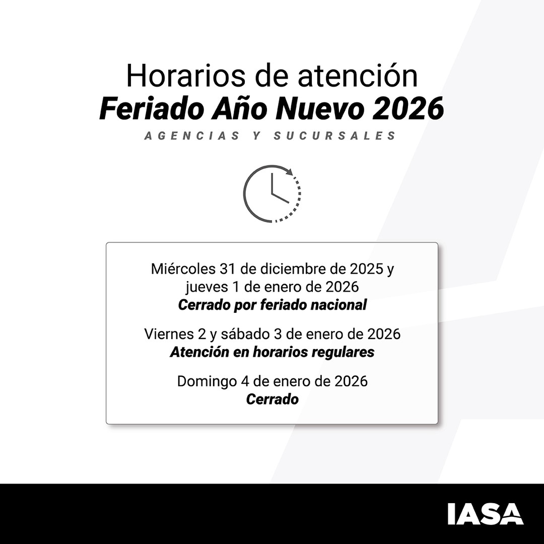 IASA: Horario Especial Feriado Año Nuevo 2026